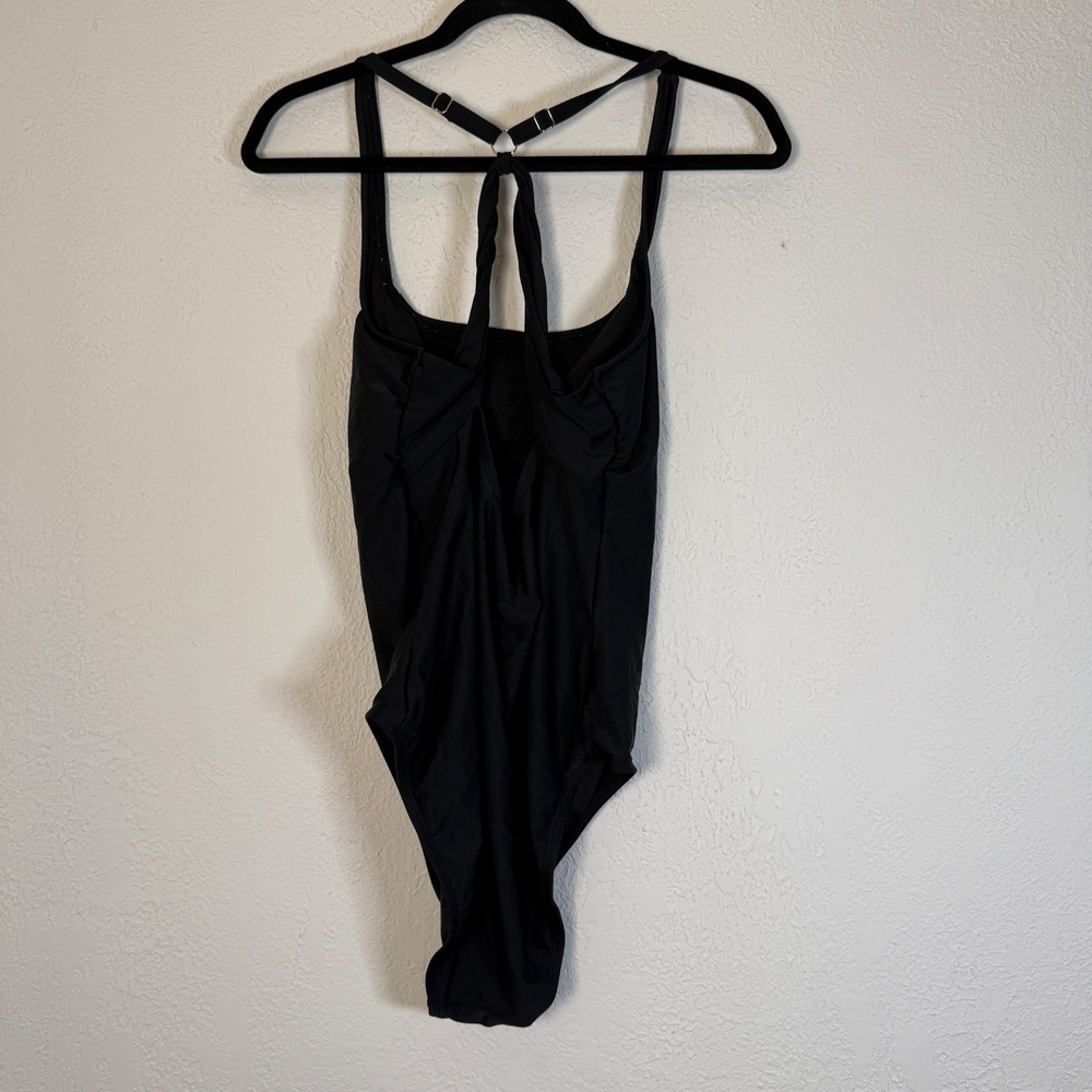 Eco Beach Women L Black Recycled Nylon Strappy Back One Piece Swimsuit
